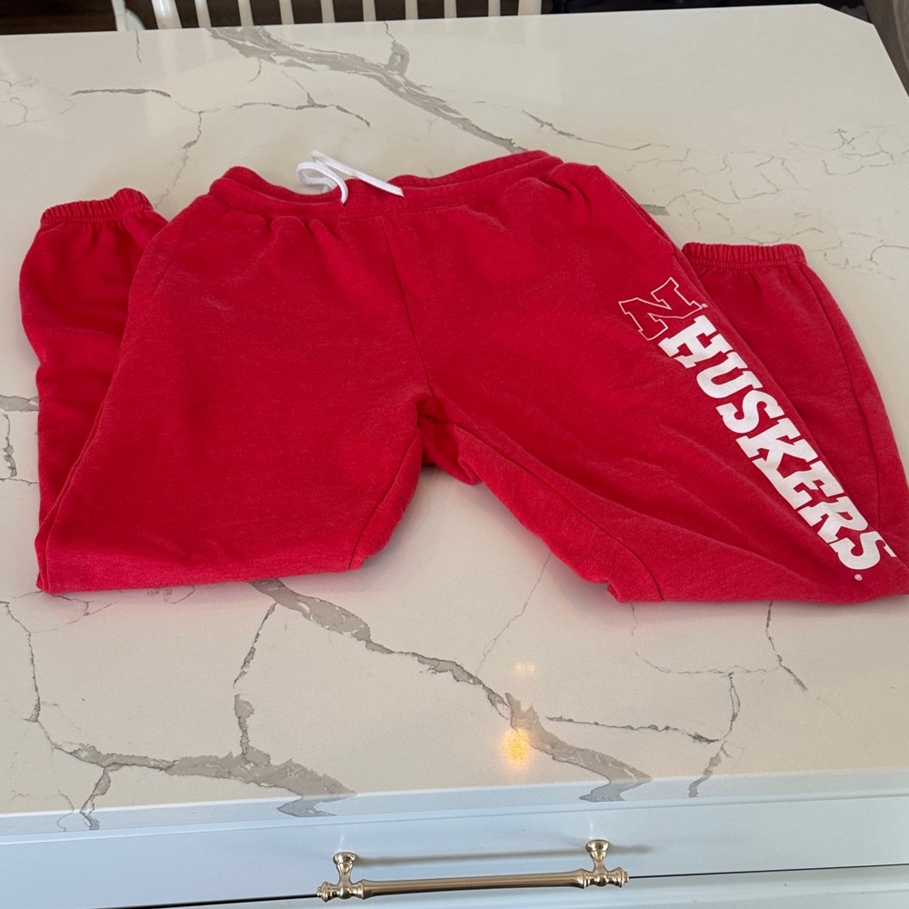 Red Nebraska Huskers Logo Jogger Sweatpants with Drawstring Waist